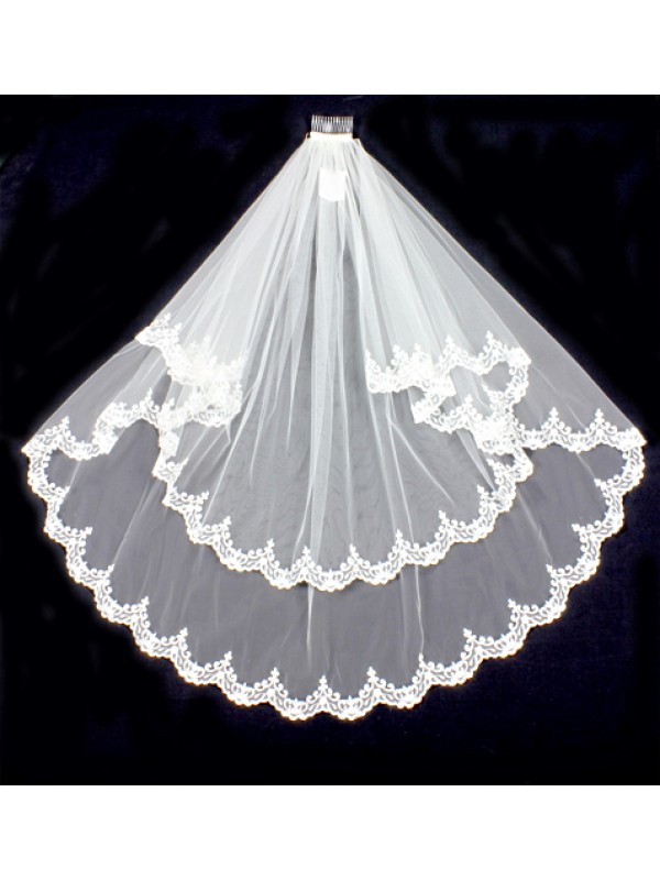 Veil - Lace Trim - Multi layers - 40" - VL-V50181IV